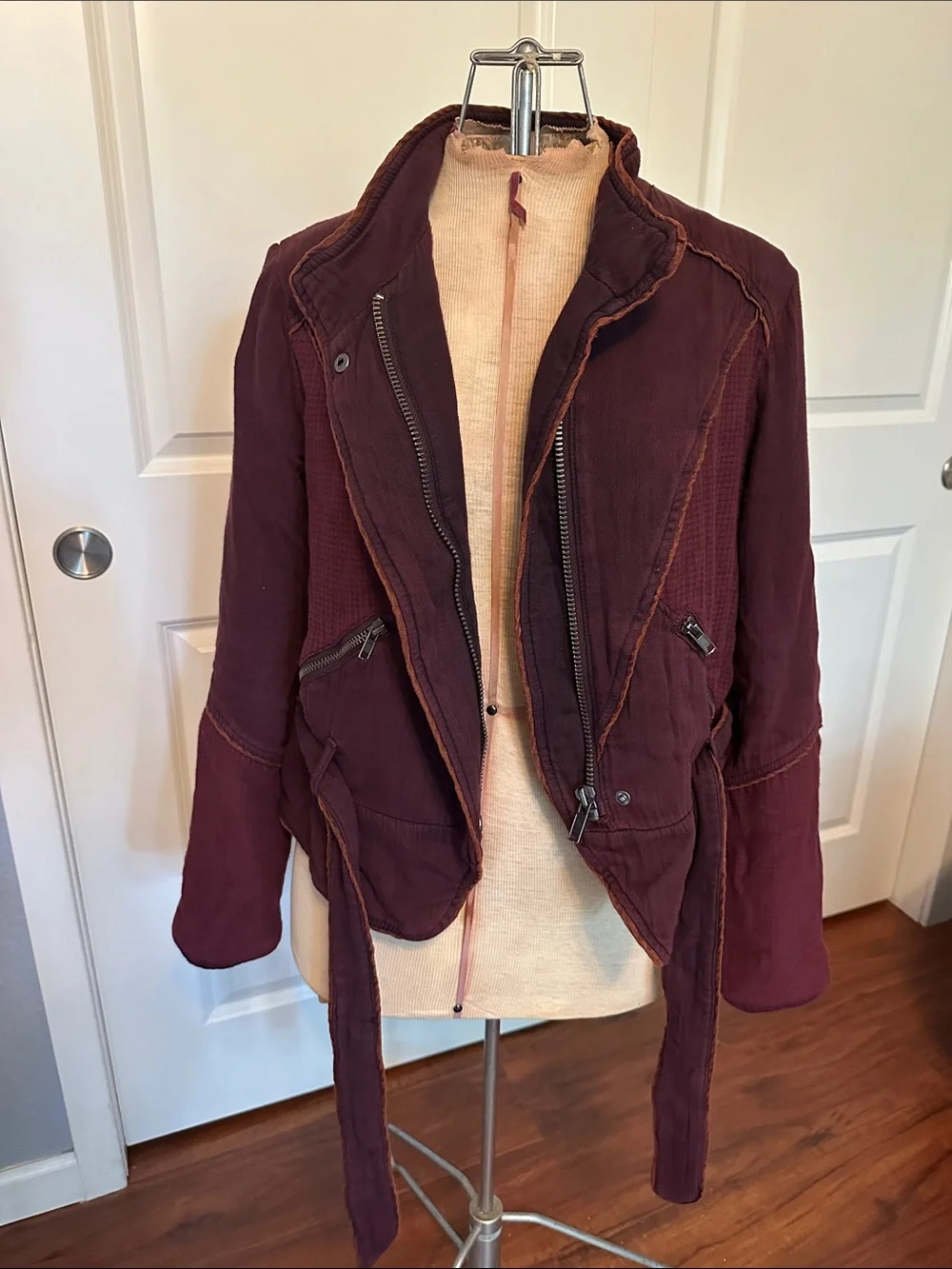 Women's Burgundy Tie-Waist Jacket